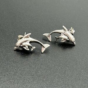 Dolphin Mom and Baby 925 Sterling Silver Stud Earrings